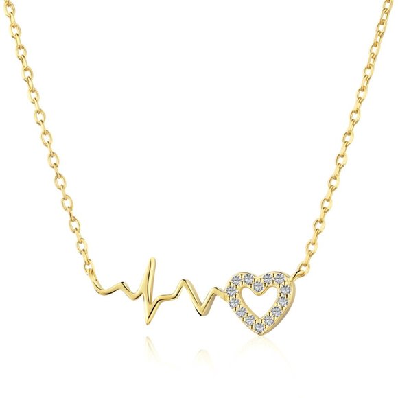 Love's Pulse Heart Pendant Necklace in 18k Gold Plated Sterling Silver - Picture 2 of 2